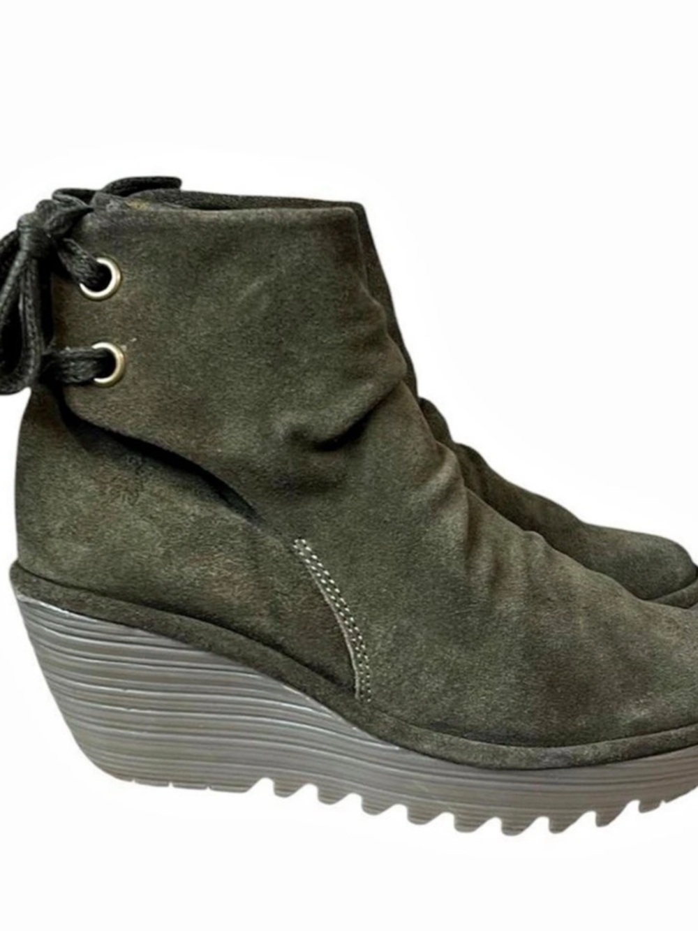 Fly London Yama Suede Wedge Boot Women's Olive Wedge Ankle Boots